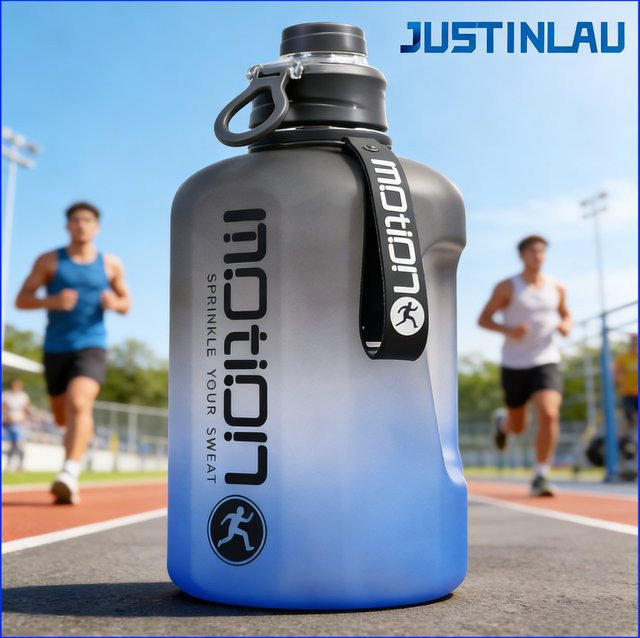 JUSTINLAU Sportwasserflasche mit Strohhalm in Pink, 2460 ml Wasserflasche mit Skala für Camping und Reisen - Bild 1
