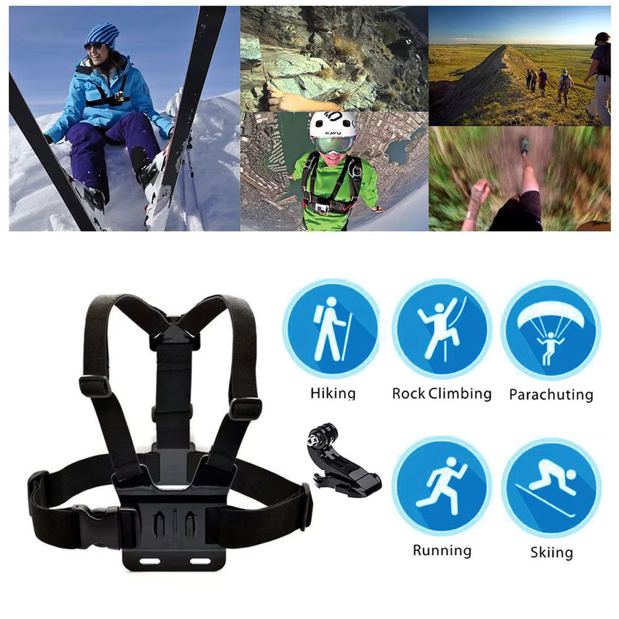 GoPro Brustgurt-Halterung mit verstellbarem J-Haken für Action-Kameras, Schwarz - Bild 2