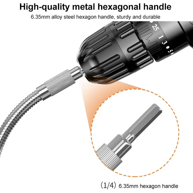 Flexible Bohrerverlängerung aus Metall in Silber als magnetischer Adapterhalter und Verbindungsglied mit Sechskantschaft für Elektroschrauber - Bild 2