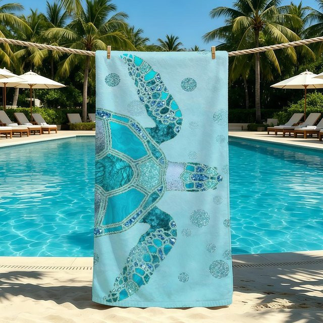 Saugfähiges Strandhandtuch mit Schildkröten-Motiv von JMG Household Supplies in Blau, B/H: 40 x 70 cm - Bild 1