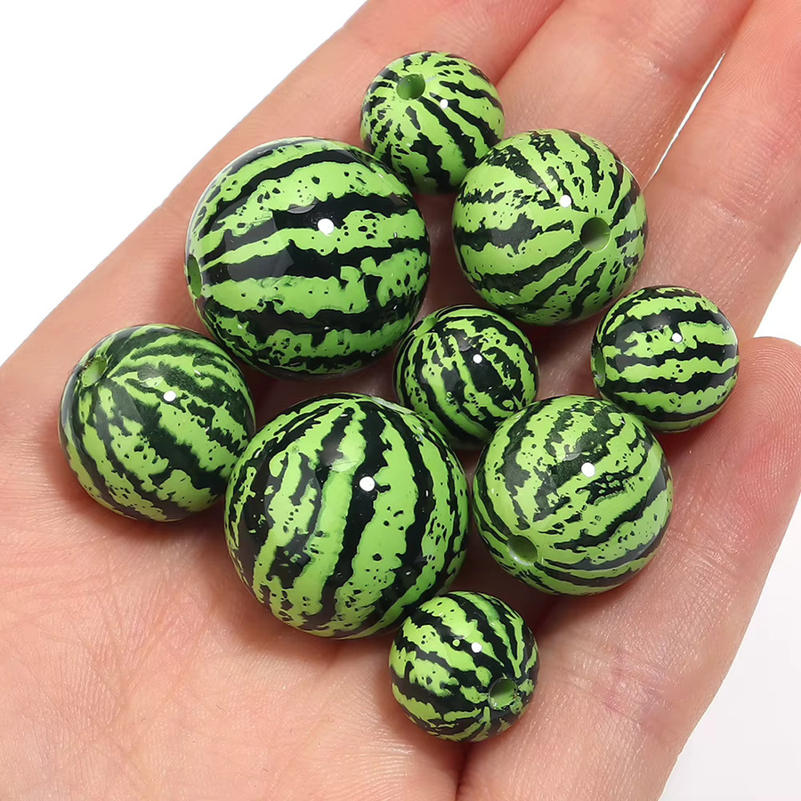 louleur Acryl-Wassermelonenperlen, grün, rund, 12/16/20 mm, Unisex - Bild 5
