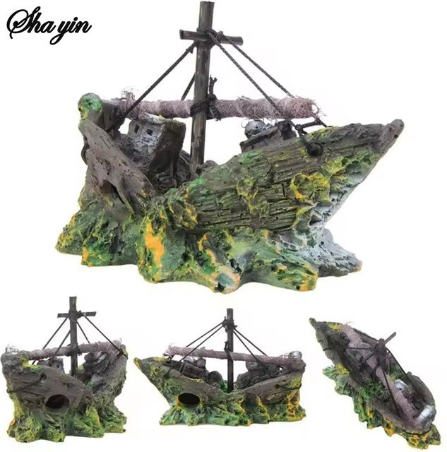 Aquarium Schiffswrack Piratenschiff Ornament aus Harz in Braun für deine Unterwasserlandschaft - Bild 1