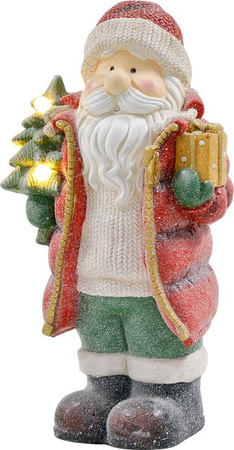 HOMCOM Weihnachtsfigur Weihnachtsmann mit Weihnachtsbaum und Geschenk in Mehrfarbig, Höhe: 50 cm, mit LED-Licht für Innen und Außen