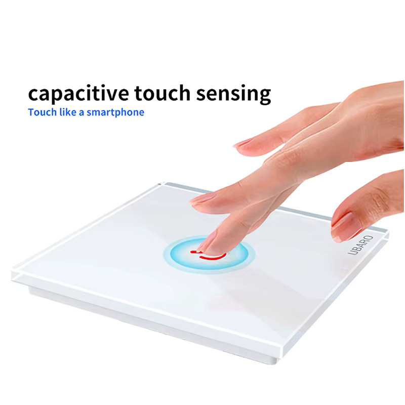 UBARO Wand-Touch-Schalter aus Glas mit LED-Anzeige, White, 1/2/3-Gang Lichtsensor-Taste für Live-Wire-Steuerung - Bild 2