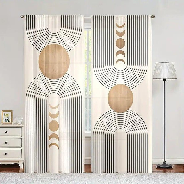 Geometrische Kreislinie Vorhänge mit Stangentasche, 2er-Set, Mehrfarbig, B: 35 cm, H: 120 cm - Bild 1