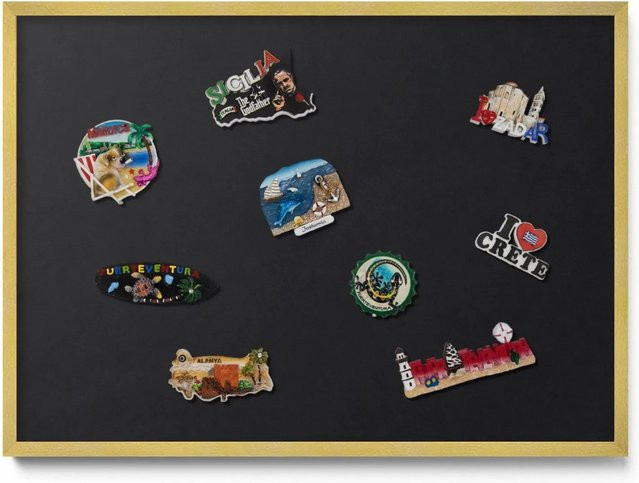 Tulup Magnettafel aus Metall für Souvenirs in Schwarz mit Goldrahmen, Breite: 70 cm, Höhe: 50 cm - Bild 1