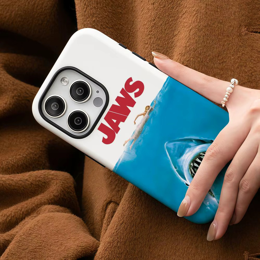 Film J-Jaws Handyhülle für iPhone 17 16 15 14 13 12 Pro Max Plus, glänzende HD-Doppelschicht-Flüssighartschale in Weiß und Multicolour - Bild 5