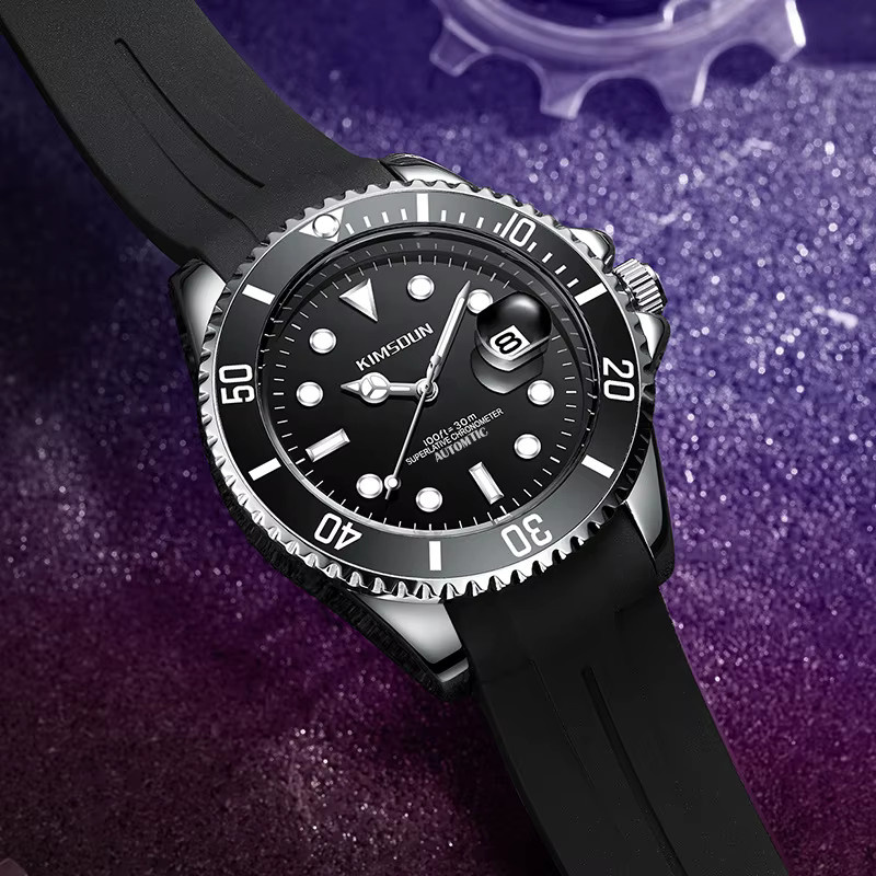 AETEEY Armbanduhr Edelstahl, Automatik, Schwarz, Silikonarmband, Herren - Bild 3