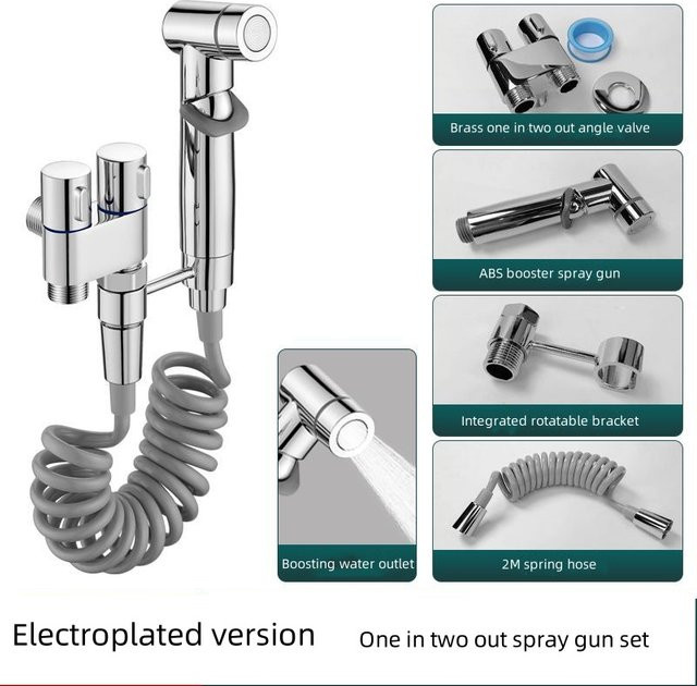 Handheld Bidet Sprayer Set für das WC mit Eckventil in Schwarz und Silber - Bild 1