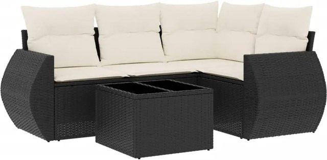 vidaXL 5-tlg Garten-Sofagarnitur in L-Form aus schwarzem Poly-Rattan mit wetterfesten Kissen und pulverbeschichtetem Stahlgestell - Bild 1