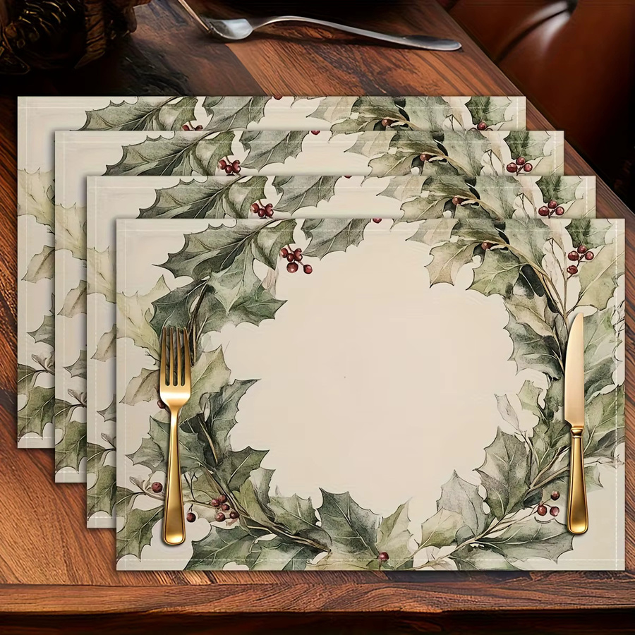 VIKAMA Holly Berry Tischsets im 4er-Set, rechteckig, mehrfarbig, florales Design für Weihnachten - Bild 3