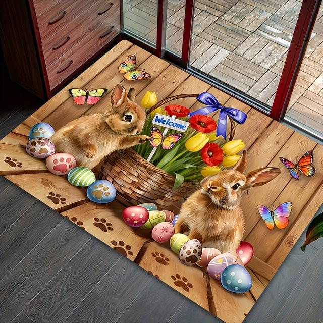 VIKAMA Fußmatte mit Osterhasen- und Ei-Motiv, rutschfester und waschbarer Eingangsteppich in Multicolour, B/T: 60 x 40 cm - Bild 1