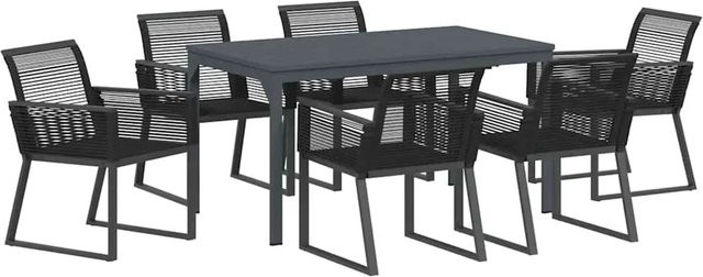 vidaXL Garten Essgruppe 7-teilig aus Stahl und Poly-Rattan in Schwarz Matt, ausziehbar für Garten und Terrasse - Bild 1