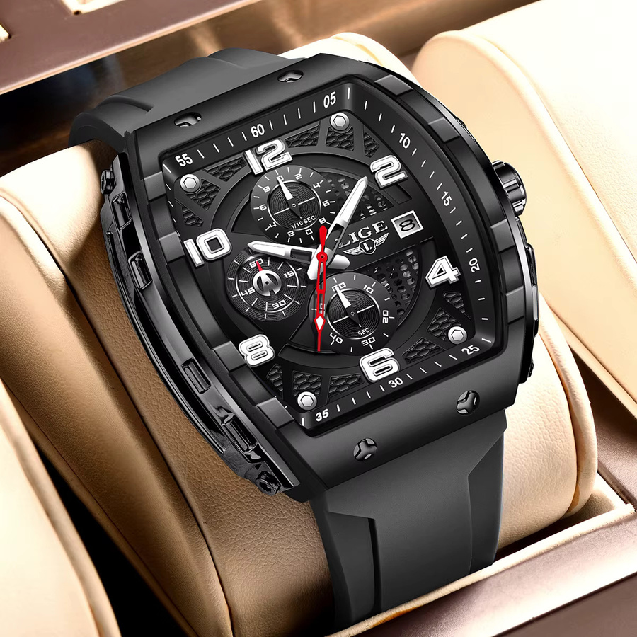 LIGE Chronograph, Quarz, Silikon, Schwarz, Herren - Bild 6