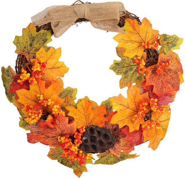 Künstlicher Herbstkranz von OutsideWorld mit Ahornblättern in Orange und Multicolour, Durchmesser: 34 cm, 36 cm, 36 cm - Bild 1