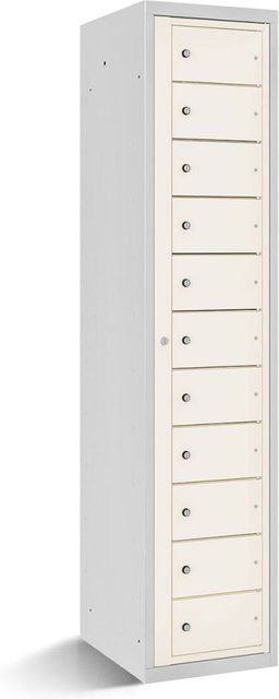 rotstahl Fächerschrank mit 11 Fächern und Zentraltür, Farbe: Weiß und Lichtgrau, B/T/H: 40 x 50 x 180 cm - Bild 1