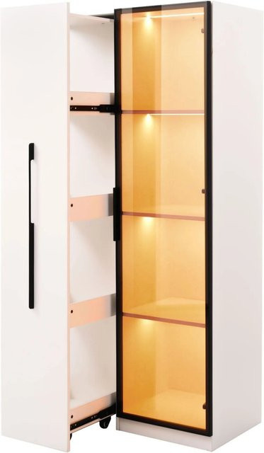 okwish Vitrine mit LED-Beleuchtung und Glastüren in Weiß, B/T/H: 70 x 40 x 160 cm - Bild 1