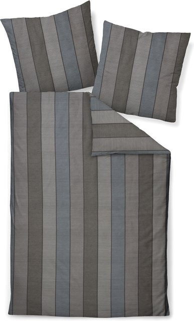 Bettwäsche MOMENTS Janine aus Mako-Satin mit Kissenbezug gestreift in Sand, Grün oder Grau, Breite: 80 cm, Höhe: 80 cm - Bild 1