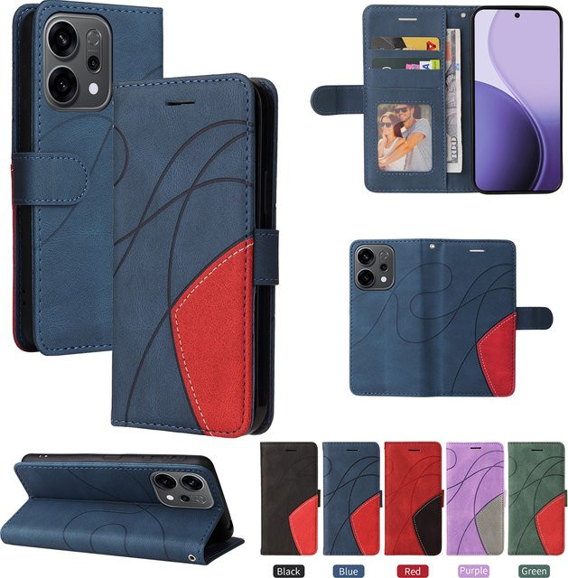 Magnetische Leder Brieftasche als Flip Case für OPPO F5 F7 F9 A5 A3S A7 5S A9 A38 A40 A74 A17 A52 A58 A60 A92 A77 A79 A93 A98 in Blau - Bild 1