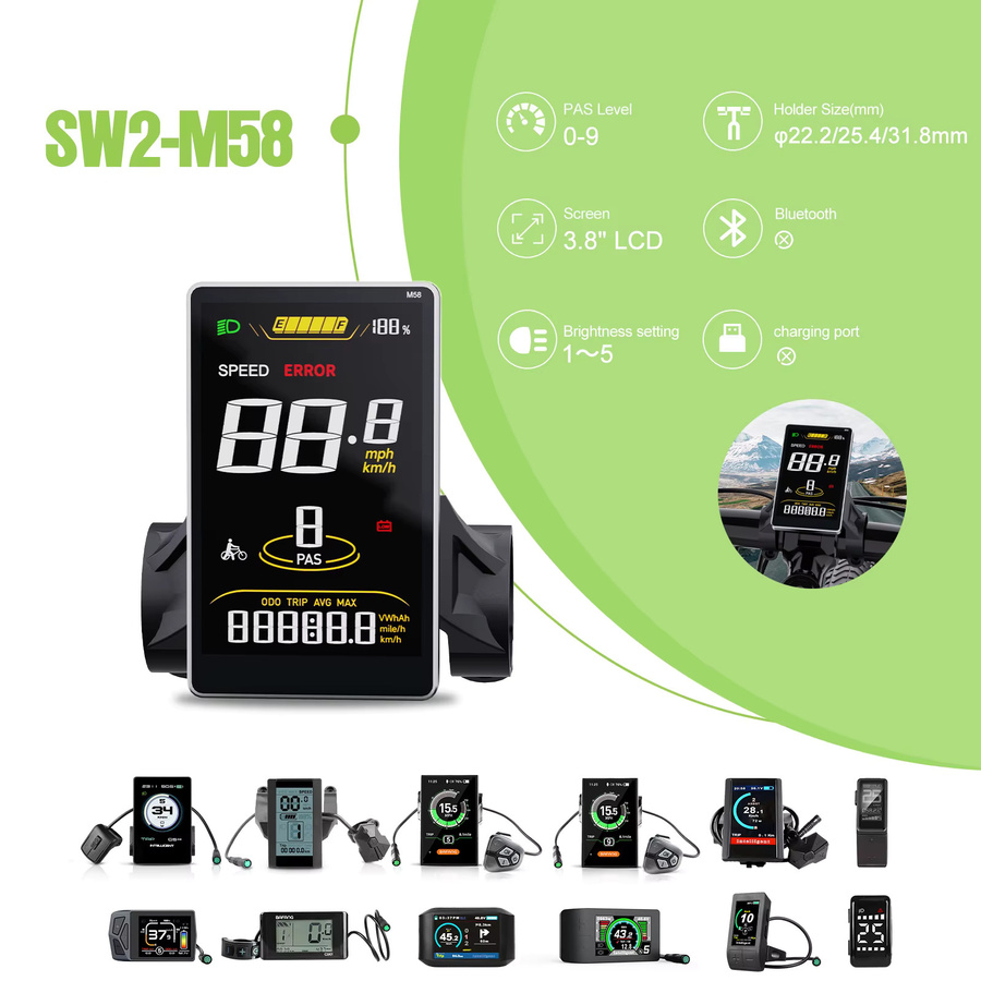 Bafang E-Bike Display SW2-M58 LCD-Bildschirm in Schwarz für BAFANG BBS01 BBS02 BBSHD UART Motoren, 3,8 Zoll wasserdichter E-Bike Tacho mit 5PIN Buchse - Bild 5