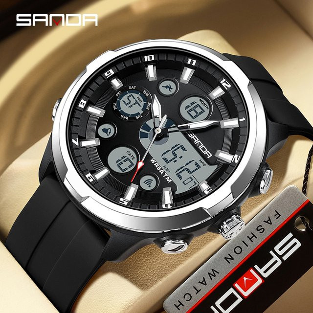 SANDA Armbanduhr, Analog-Digital, Quarz, Schwarz, Silikon, Herren - Bild 1
