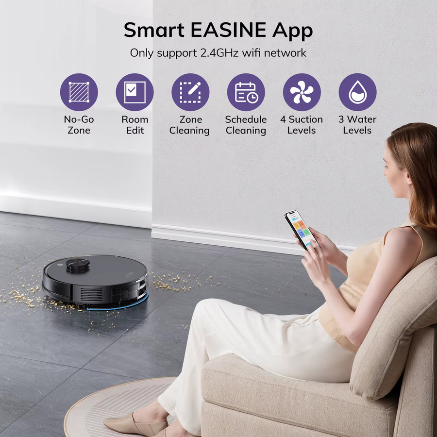 ILIFE EASINE BY ILIFE S20 Saug- und Wischroboter mit Selbstentleerungsstation, 5000 Pa Saugleistung, App-Steuerung, Schwarz - Bild 4