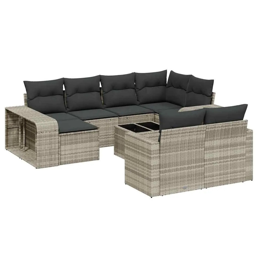 vidaXL 11-teilige Garten-Sofagarnitur aus Poly-Rattan mit Kissen in Hellgrau - Bild 2