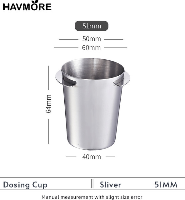 EAKOERS Espresso Dosierbecher aus Edelstahl in Silber für Kaffeemaschinen mit 51 mm, 53 mm oder 58 mm Durchmesser - Bild 1