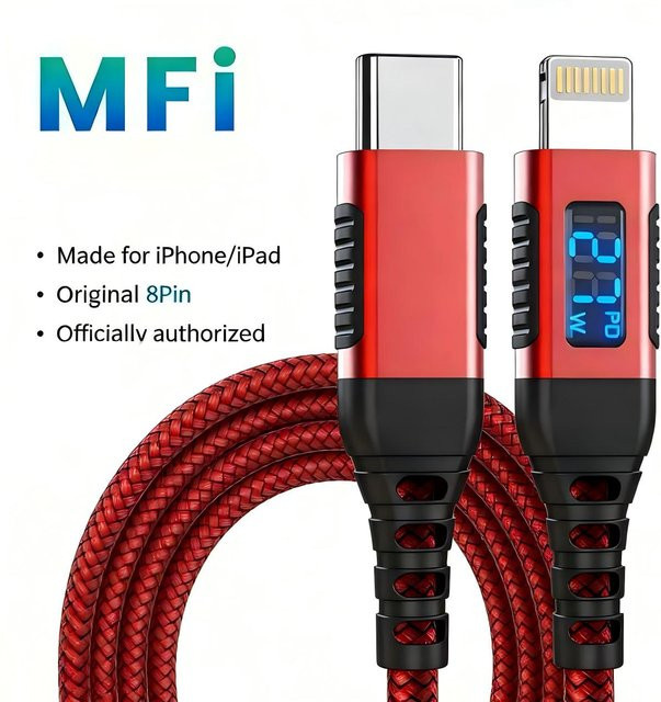 LAIHONEN MFi-zertifiziertes USB-C auf Lightning Ladekabel mit LED-Anzeige für 27W PD Schnellladung in Schwarz - Bild 1