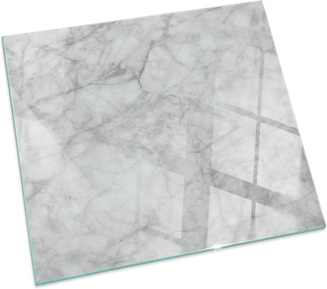 Tulup Glasplatte für Kaminöfen in Grau mit Marmorstruktur, quadratisch, B/B: 60 x 60 cm - Bild 1