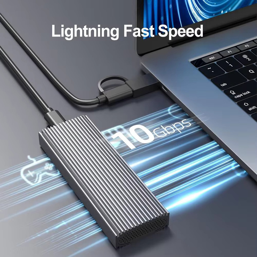 MAIWO M.2 NVMe SATA SSD-Gehäuseadapter in Grau, 10 Gbit/s PCIe Typ-C, Aluminium-Gehäuse für M-Key und B&M-Key, werkzeuglos - Bild 3