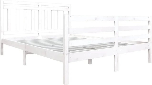 vidaXL Massivholzbett aus Kiefer in Weiß mit rustikaler Optik, B/T/H: 140–160 x 200 cm - Bild 1