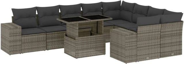 vidaXL 10-tlg. Garten-Sofagarnitur aus grauem Poly-Rattan mit Kissen und pulverbeschichtetem Stahlgestell - Bild 1
