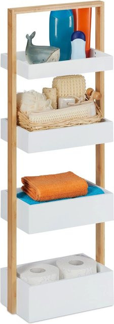 Relaxdays Badregal aus Bambus und MDF in Weiß mit 4 Ablagen, B/H/T: 88 x 30 x 18 cm - Bild 1