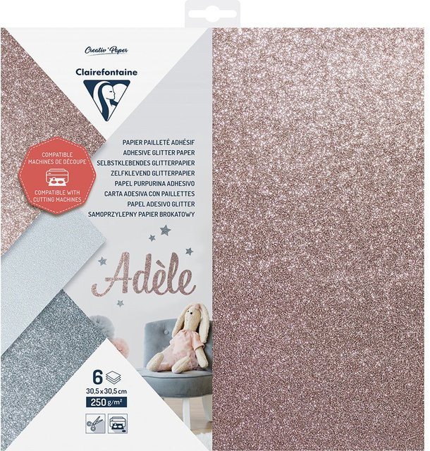 Selbstklebendes Glitzerpapier von Clairefontaine in Rosa, Weiß und Silber - Bild 1