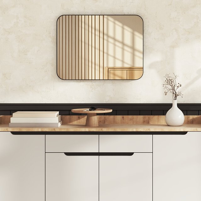 WOLTU Moderner Wandspiegel in Schwarz mit Metallrahmen, Rechteckig, B: 40 cm, H: 30 cm - Bild 1