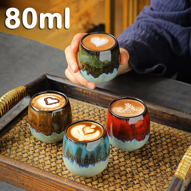 Handgefertigte Keramiktasse PDQ in Grün und Mehrfarbig mit kristalliner Glasur, 80 ml - Bild 2
