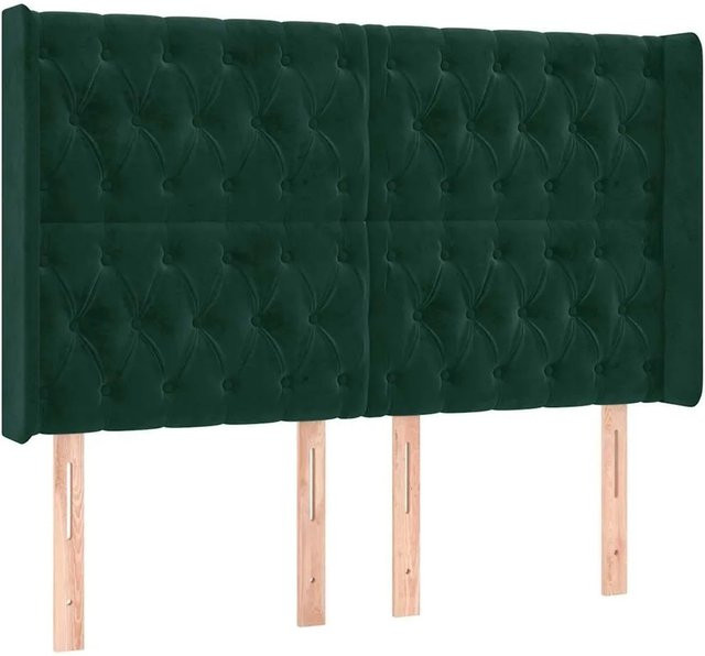 vidaXL Kopfteil mit Ohren in Dunkelgrün aus Samt, B/T/H: 163 x 16 x 118/128 cm - Bild 1