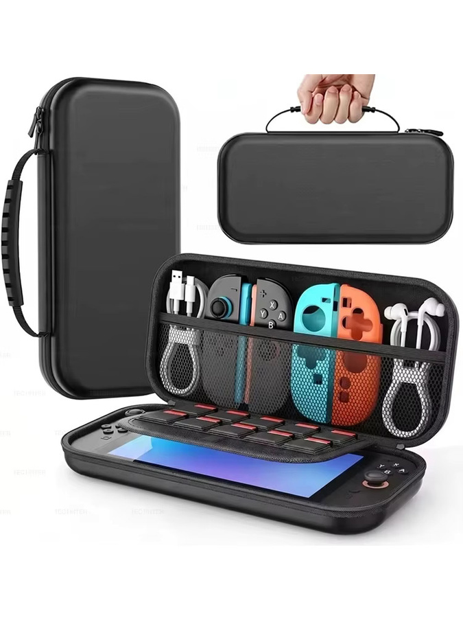 TECTINTER Tragbare Aufbewahrungstasche für Nintendo Switch und Switch OLED in Schwarz mit 10 Kartenfächern für dein Zubehör - Bild 7