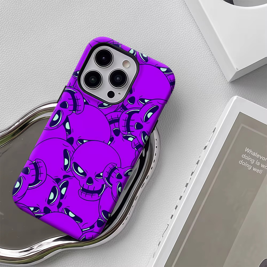 Handyhülle mit lila Totenköpfen für Apple iPhone 11 bis iPhone 17 Pro Max Plus mit doppelschichtiger Rückseite - Bild 5