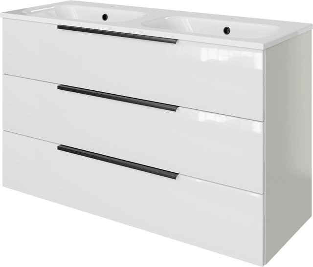 Pelipal Badmöbel-Set Quantum 07 in Weiß Glanz mit Mineralmarmor-Doppelwaschtisch und Waschtischunterschrank, Breite: 121 cm - Bild 1