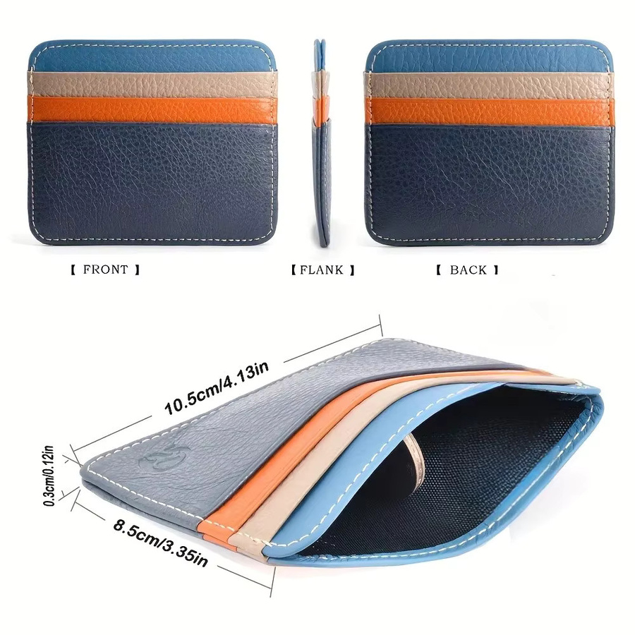 CEXIKA Visitenkartenhalter aus echtem Leder mit 6 Kartenfächern, kompakte Geldbörse für Ausweise und Kreditkarten, Multicolor - Bild 2