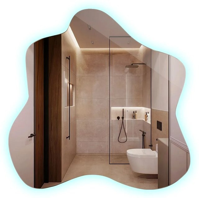 Tulup LED Badspiegel in organischer Form, Rahmenlos, Kaltweiß 6500K, B: 77,3 cm, H: 76,6 cm - Bild 1