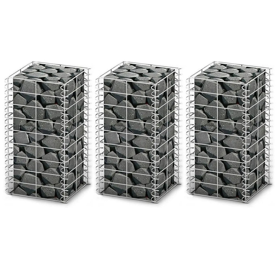 vidaXL Gabionen-Set aus verzinktem Stahl, 3-teilig, Grau, B/T/H: 25 x 25 x 50 cm - Bild 2