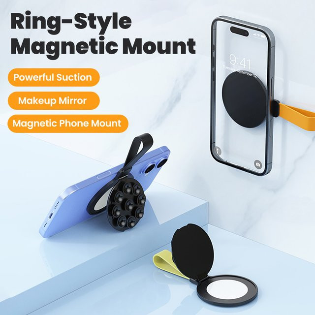 Olaf Multifunktionaler Magnetischer Silikon-Saugnapf-Handyhalter mit Spiegel in Schwarz - Bild 1