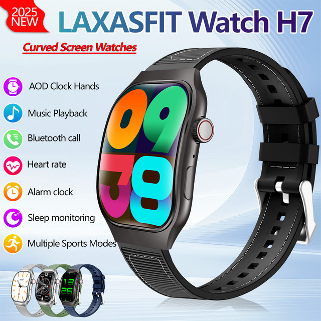 LAXASFIT Smartwatch für Damen und Herren mit 2,01 Zoll AMOLED gebogenem Display, Bluetooth Calling, Sport und Fitness Tracking in Blau - Bild 1