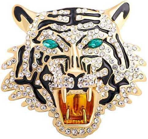 shmik Brosche Tiger Kopf, Gold, Kristall, Unisex - Bild 1