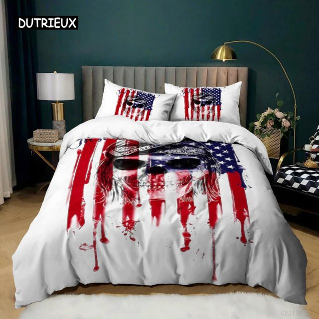 Bettwäscheset Nationalflagge mit amerikanischem Flaggen-Design von Binchi Outdoor Product aus Mikrofaser, 3-teilig, Mehrfarbig, B: 155 cm, H: 215 cm - Bild 1