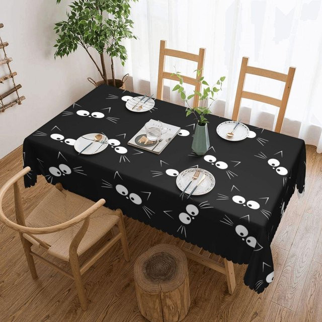 Ölbeständige Tischdecke JINGYUE Pet mit schwarzem Katzenmuster, rechteckig, B/T: 137 x 183 cm - Bild 1