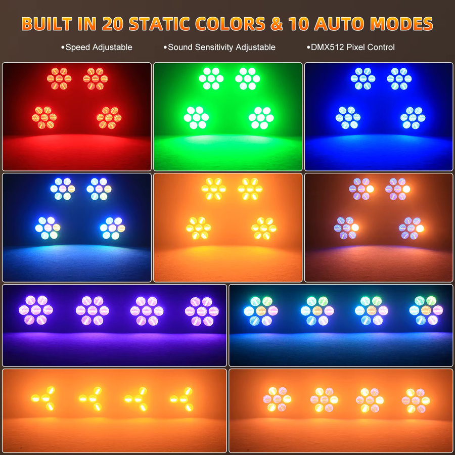 Somspot 4er Set Retro Bühnen-Leuchten mit 7x50W COB LED Par-Effekt in Schwarz und Multicolour für Disco, Party, Konzert und Theater - Bild 3